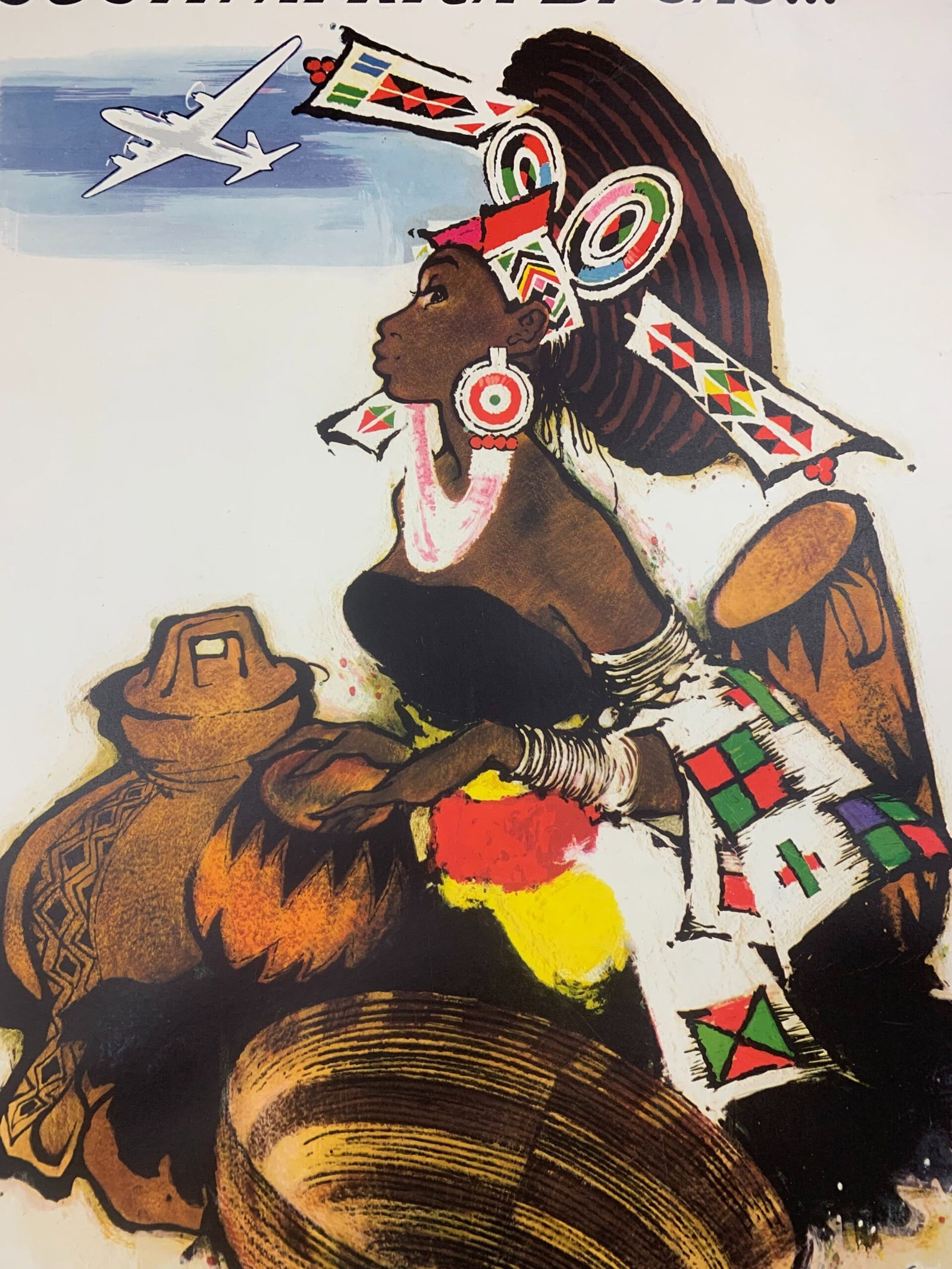 South Africa SAS Airlines - Art by Otto Nielsen (1954) 24.75 x 39.25 Swiss Travel Poster LB - 6