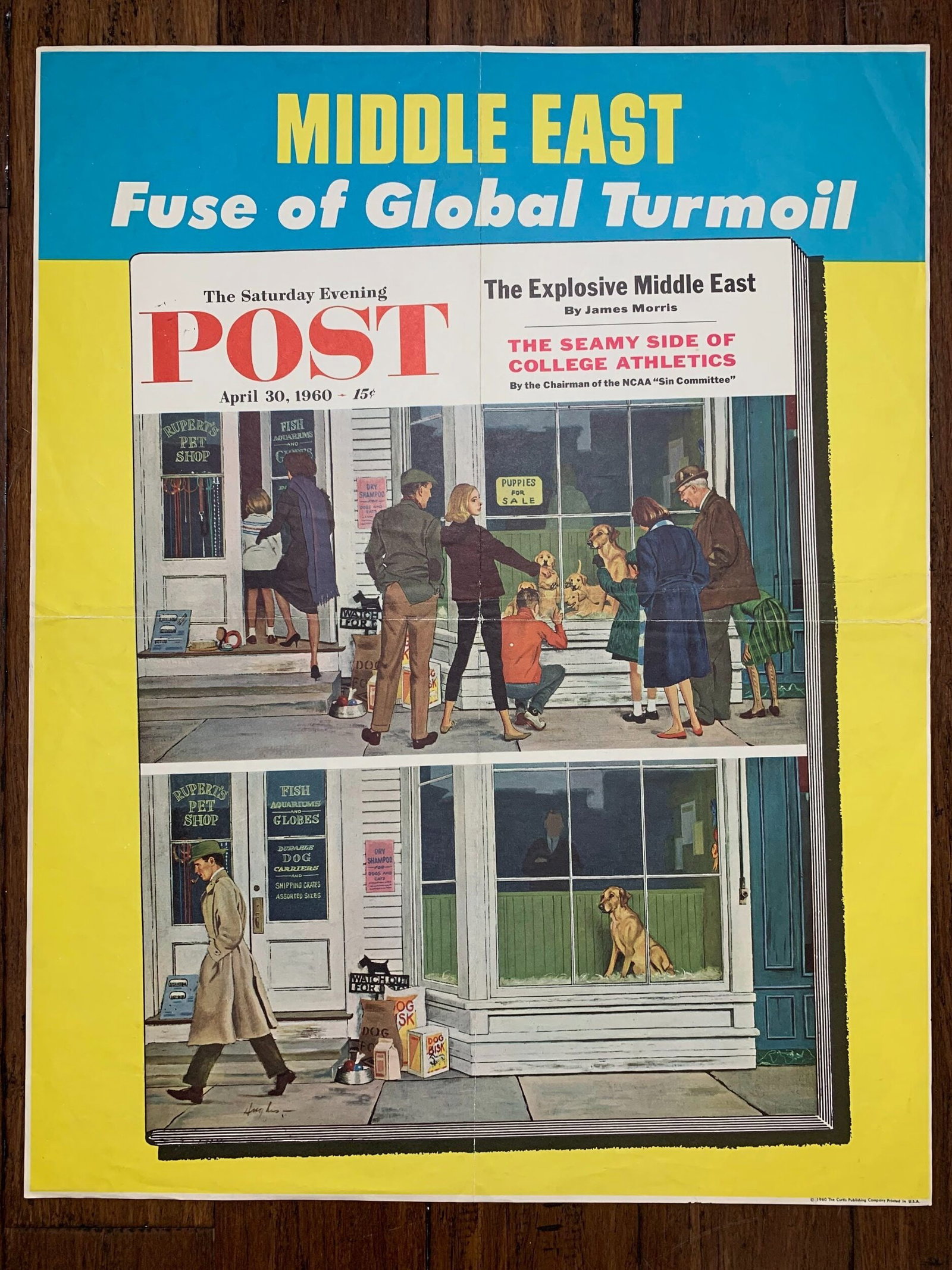 22x28 1960 Newstand Poster Saturday Evening Post - Art By George Hughes puppy Sellout (1 of 4)