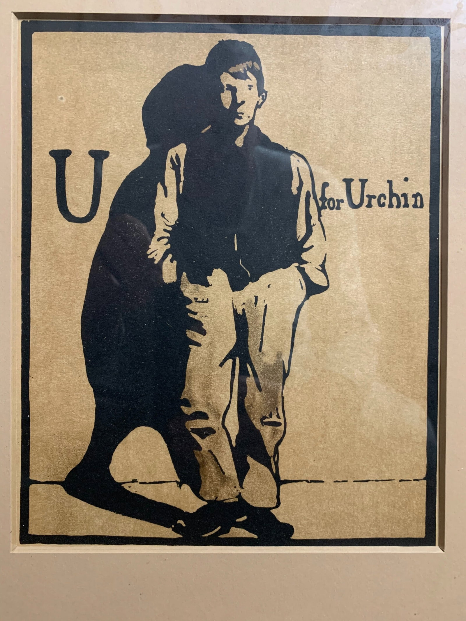 U for Urchin - Art by Nicholson (1898) 9.5 x 12 US Framed Original Print - 2