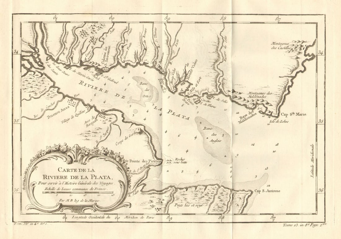 Río or 'Riviere de la Plata'. River Plate. Argentina & Uruguay. BELLIN 1758 map (1 of 1)