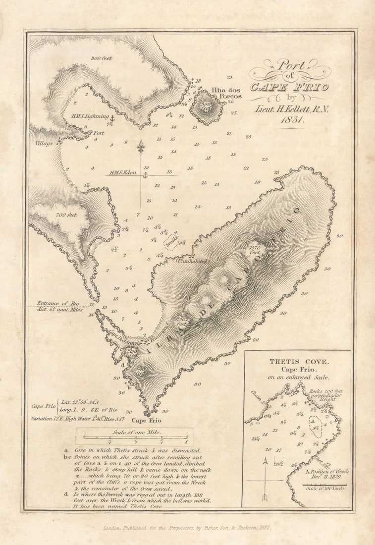 Port of Cape Frio by Henry Kellett. Cabo Frio, Rio de Janeiro, Brazil 1832 map: Title: Port of Cape Frio by Henry Kellett. Cabo Frio, Rio de Janeiro, Brazil 1832 map Description: Port of Cape Frio by Lieut. H. Kellett, R.N. 1831.' A detailed early nineteenth-century coastal surve