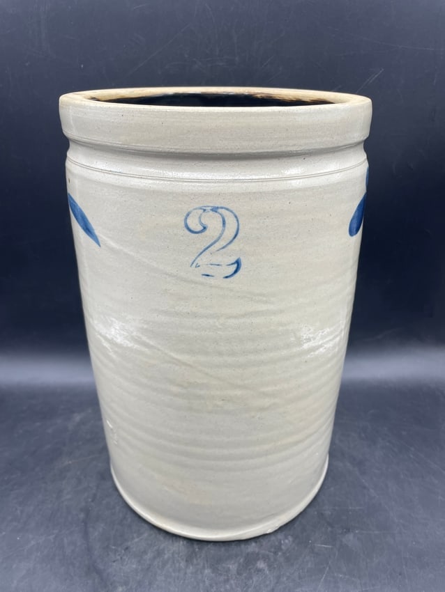 2 Gal Stoneware Crock Cobalt Decorated - 2