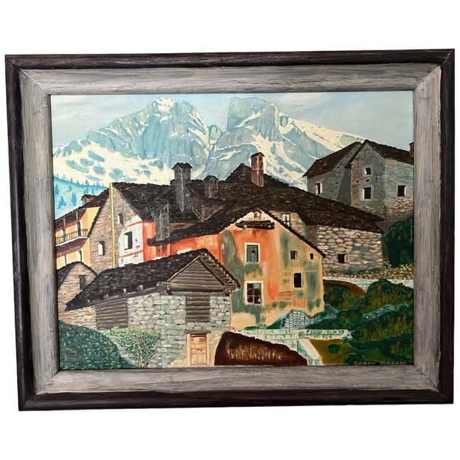 Vintage "Folk Art "original oil painting signed Grady Mason (1 of 4)
