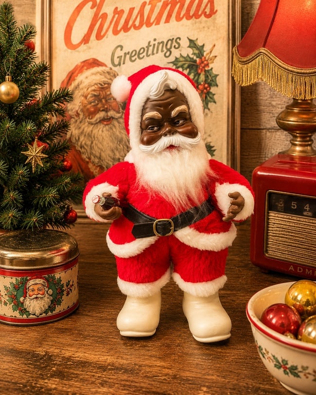 Rare Rushton Coca Cola African American Santa Plush White Boots 50's: Date/Period: Approx. 1950's Dimension: Approx. 16.5" tall x 9 x 5 Material: mixed materials Additional Information: This rare vintage Rushton Coca Cola African American Santa plush toy features