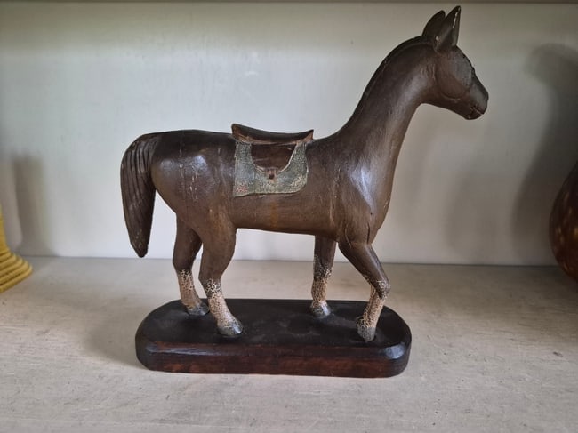Carved and painted horse on base. - 3