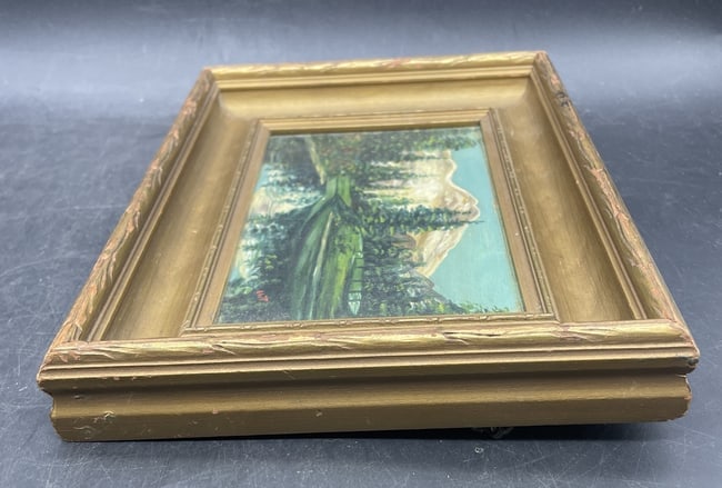 Miniature Primitive Mountain Landscape Painting Signed - 7