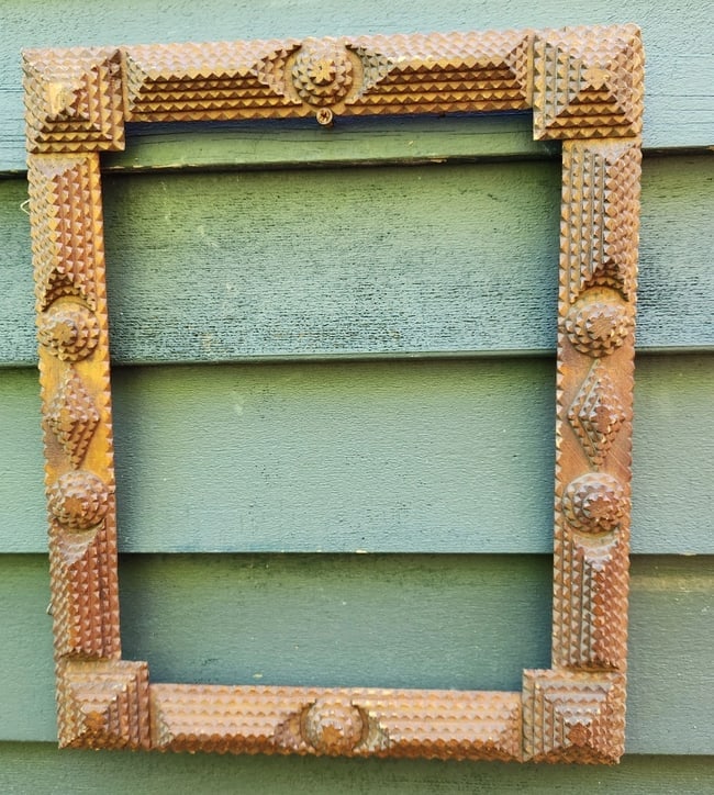 Folk Tramp Art Picture Frame Super Ornate: Great looking piece in very good condition. Great patina. Measures 16 x 13" overall . Shipping charges include insurance. Shipping: Domestic: Flat-rate of $20.00 to anywhere within the contiguous U.S.