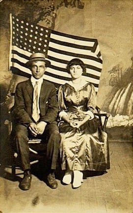 Real Photo Patriotic Postcard Couple w American Flag 1900 (1 of 3)