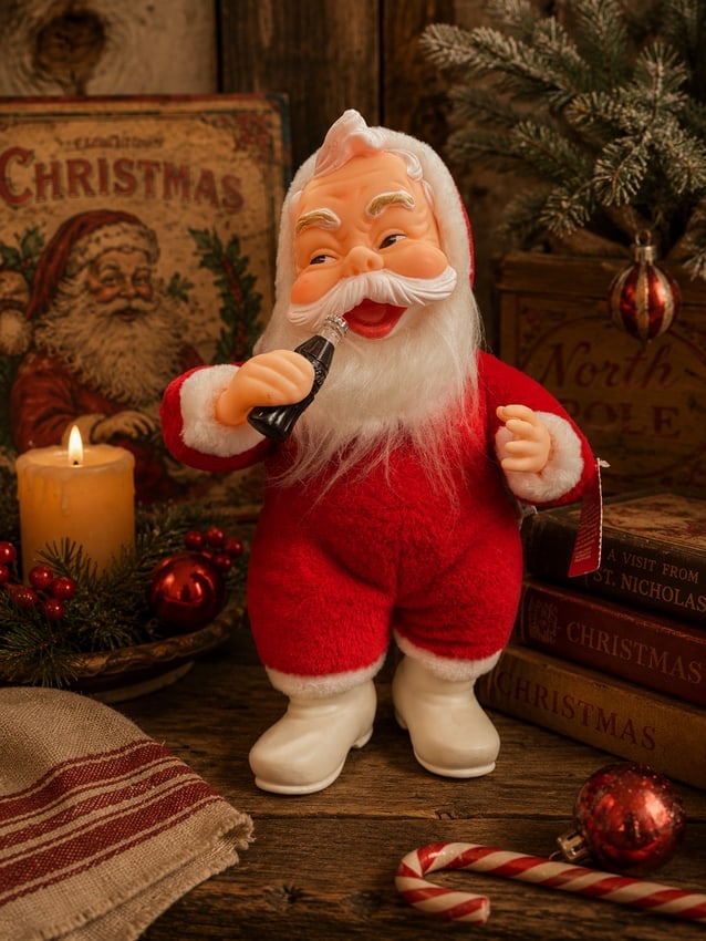 Vintage 1984 Dakin Coca-Cola Santa Rubber Face White Boots With Stand: Date/Period: 1984 Dimension: Approx. 15" x 9" x 7" Material: mixed material Additional Information: Vintage 1984 Dakin Coca-Cola Santa Rubber Face White Boots With Stand Shipping: Domestic: Flat-rate
