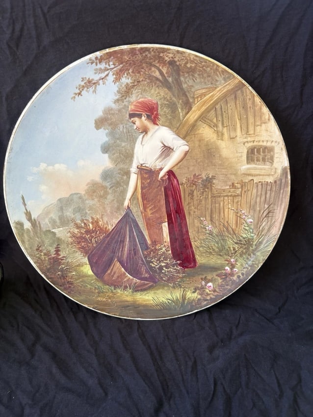 Montereau B & Cie Porcelain Charger: It measures 14 1/4" and is artist signed and marked. It has a chip on the base rail. Otherwise it has no other issues Shipping: Domestic: Flat-rate of $20.00 to anywhere within the contiguous U.S.