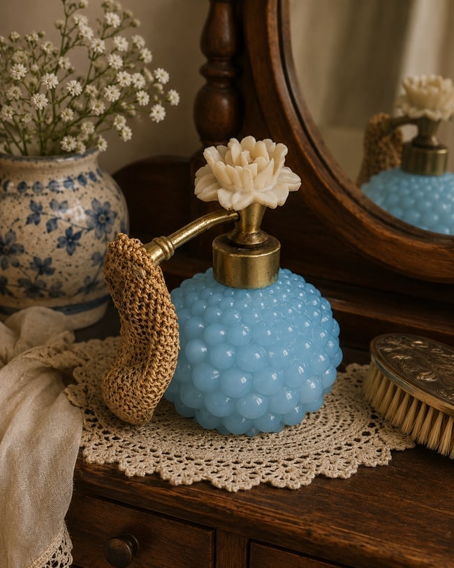 Vintage Irice Atomizer Opaque Blue Hobnail Glass Perfume Bottle Irving Rice NYC (1 of 8)
