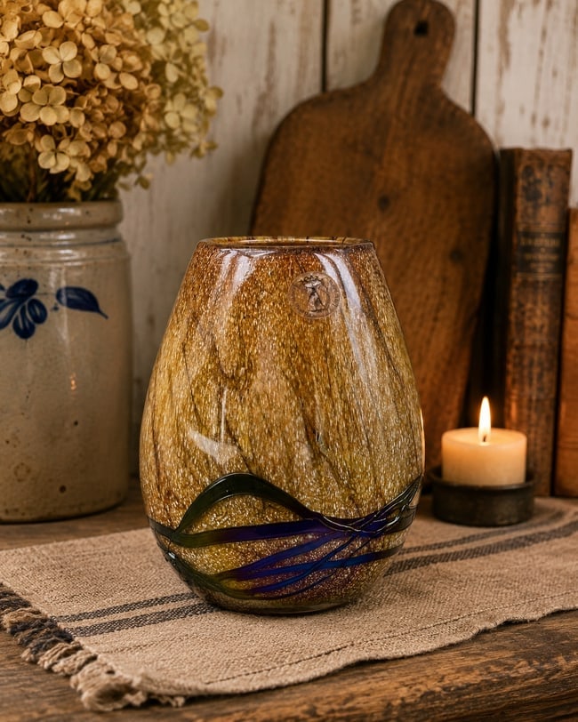 Zorza Hand Blown Vase Cream Brown Marble Art Glass Poland (1 of 8)