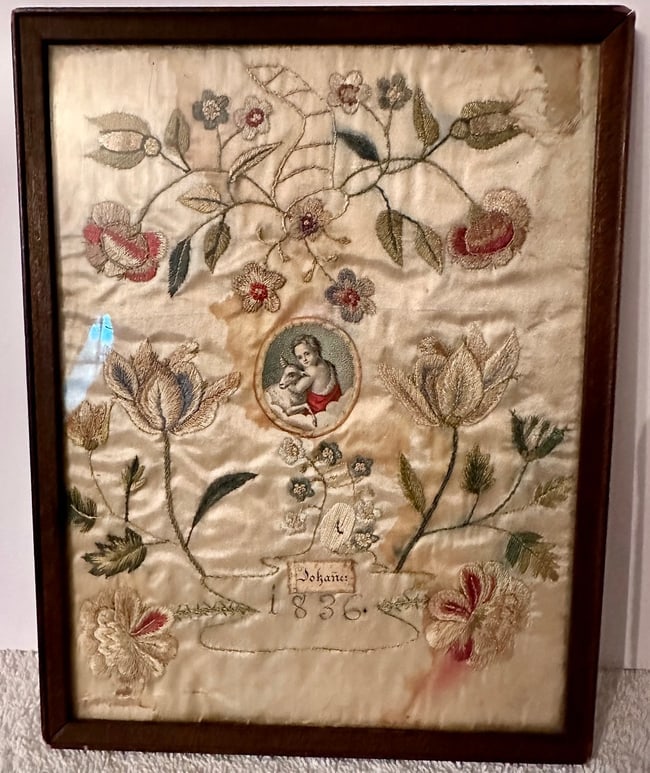 Small Needlework on Silk Dated 1836 (1 of 4)