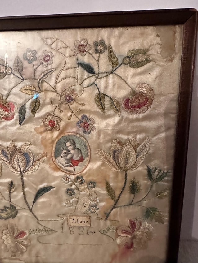 Small Needlework on Silk Dated 1836 - 3