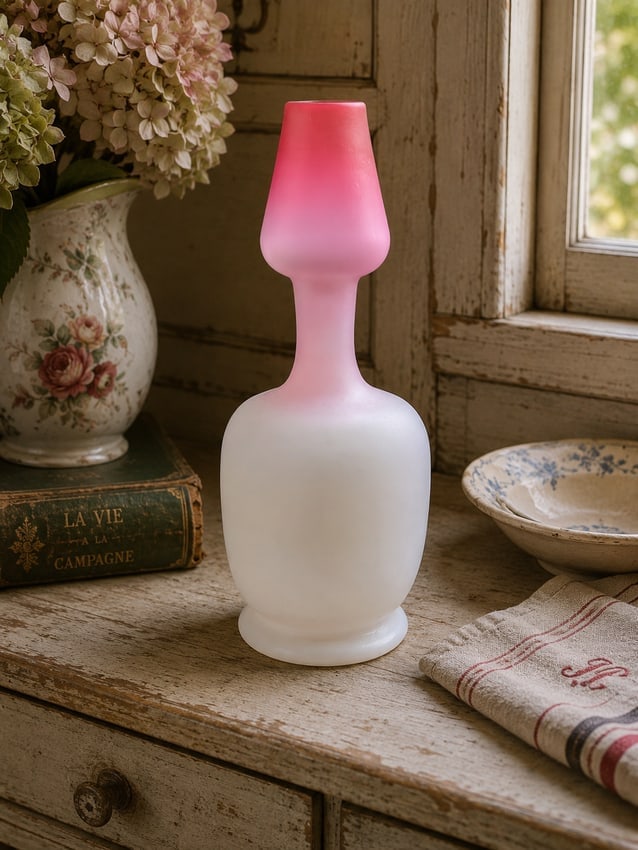 Bohemian Victorian Pink Cased Peach Blow Satin Glass Double Gourd Shape Vase: Date/Period: unknown Dimension: Approx. 8" x 3.5" Material: glass Additional Information: Victorian Pink Cased Peach Blow Satin Glass Double Gourd Shape Vase Shipping: Domestic: Flat-rate of $12.00