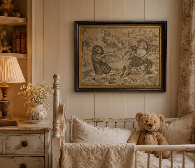 Antique Tapestry Children with Collie Dog Framed: Date/Period: unknown Dimension: Approx 21 x 17.25 Material: --- Additional Information: Antique Tapestry Children with Collie Dog Framed Shipping: Domestic: Flat-rate of $25.00 to anywhere within the