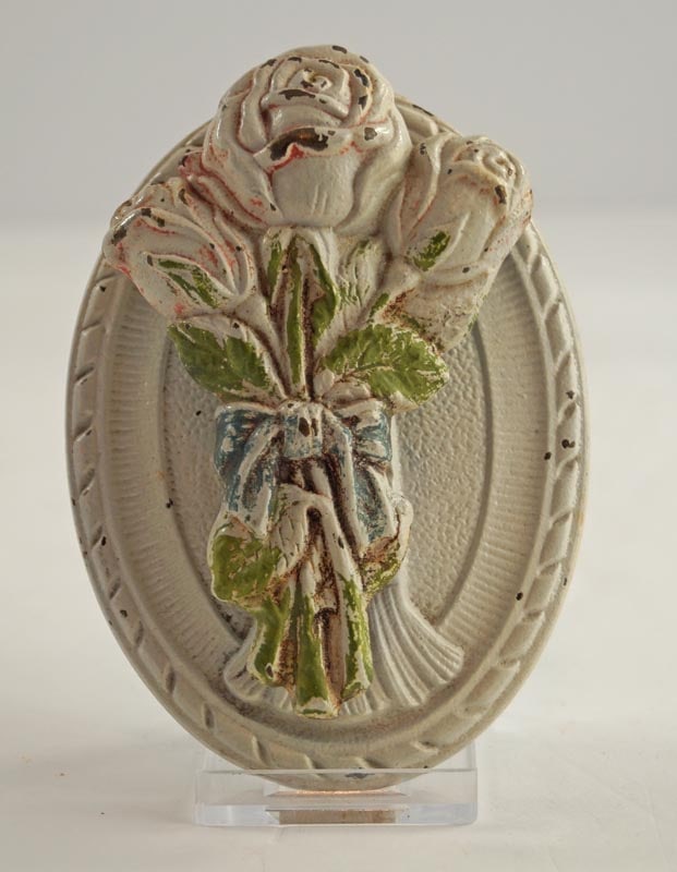 Three Roses Bouquet Cast Iron Doorknocker: Title: Three Roses Bouquet Cast Iron Doorknocker Additional Information: A very RARE & DESIRABLE Bouquet of three long stem Roses Antique doorknocker. Made by Judd Co. and numbered "626". Circa