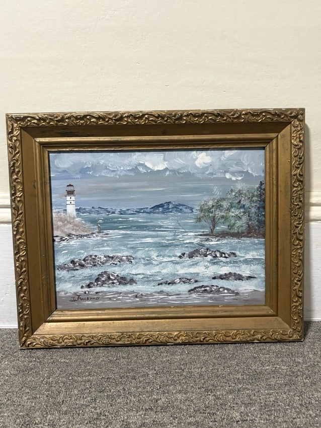 T Anastasi Oil On Board Seascape Painting: The frame measures 20 3/8" x 16 1/2" and the board measures 16" x 12". It is artist signed and is in good condition. It is being sold as is. I believe it dates around 1950 Shipping: Domestic: