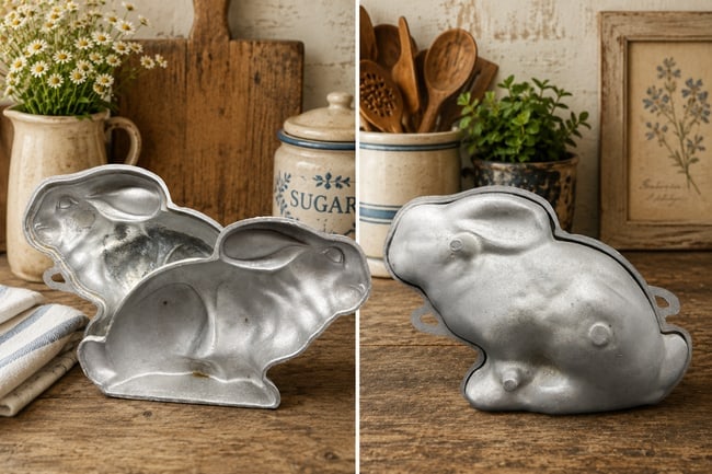 Vintage Cast Aluminum Bunny Rabbit Mold Metal: Date/Period: unknown Dimension: Approx. 10" x 7" Material: aluminum Additional Information: Vintage Cast Aluminum Bunny Rabbit Mold Metal Shipping: Domestic: Flat-rate of $11.00 to anywhere within