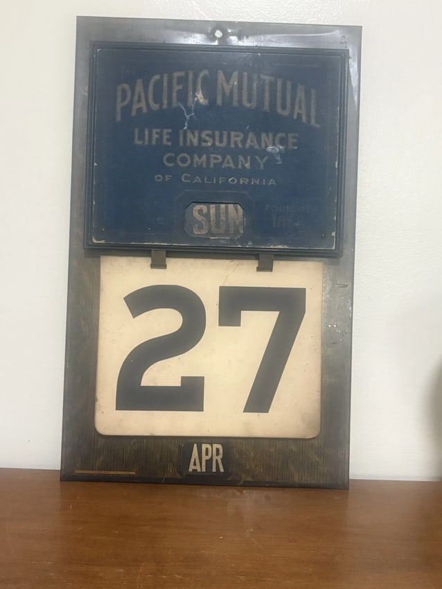 1920 Pacific Mutual Life Insurance Company Of California Adjustable Calendar: It measures 18 1/2" x 11 1/2" and is dated 1920. It is missing the day card for the 1st, 2nd, 9th, 13th and 22nd. It is in good condition with wear as shown in the photos. These calendars are very