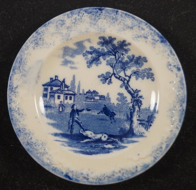 Child's Blue China 4 3/8" Miniature Toy Plate #4: Title: Child's Blue China 4 3/8" Miniature Toy Plate #4 Additional Information: Antique Children's China Blue Plate by Ridgway (William Ridgway, son & Co.). Made in England. Pattern is Humphrey's