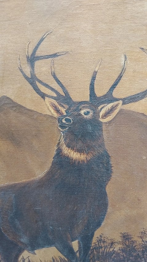 oil painting 19th Century ELK Painting Signed: Great looking piece in excellent condition. all brown in color. Measures 15 x 20". Shipping charges include insurance. Shipping: Domestic: Flat-rate of $45.00 to anywhere within the contiguous U.S.