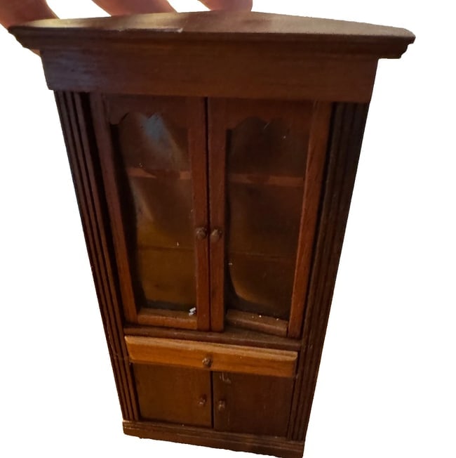 Dollhouse Miniature Sonia Messer Wooden Corner Hutch With Shelves Display 1:12 (1 of 9)