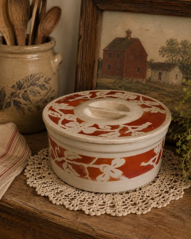 Early 1900's Maryland Biscuit Co. Biscuit / Cracker Container: Date/Period: approx erly 1900's Dimension: Approx. 7.5 diameter x 3.5" tall Material: ceramic Additional Information: The marking on the inside is... "Maryland Biscuit Company". After the Great