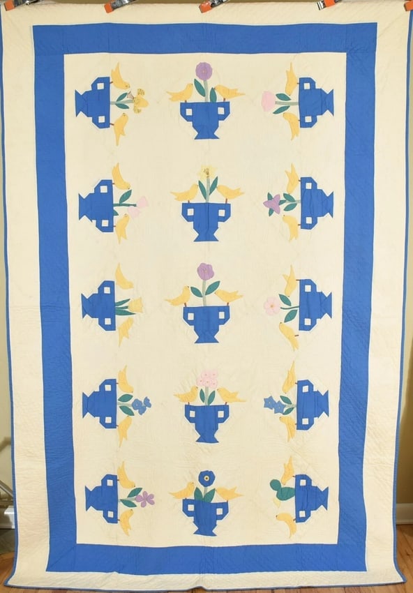 30's Birds & Urns Applique Quilt, Blue Accents (1 of 9)