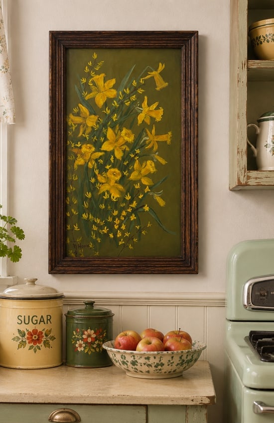 Original Artwork Jonquils & Forsithia Signed N. Hord 26.5" x 14.5" (1 of 8)
