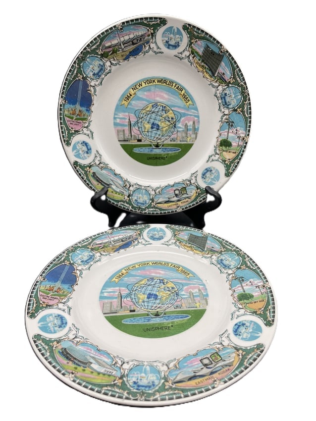 Pair of 1964-65 New York World's Fair Plates United States Steel Unisphere: Date/Period: 1964-64 Dimension: Approx 7" diameter Material: ceramic Additional Information: Pair of 1964-65 New York World's Fair Plate - Unisphere Presented by United States Steel Shipping: