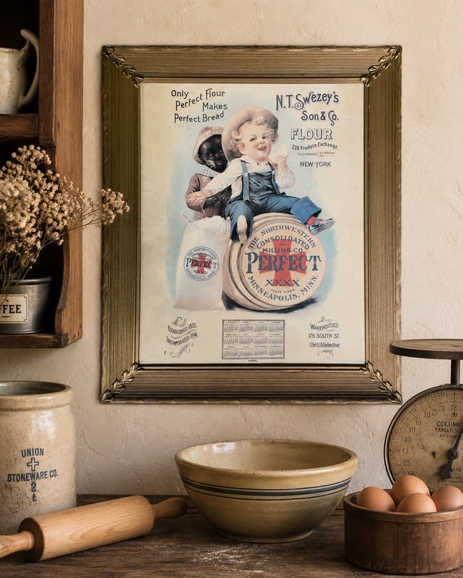 VINTAGE FRAMED N.T. SWEZEY'S PERFECT FLOUR PERFECT BREAD 1901 CALENDAR (1 of 8)