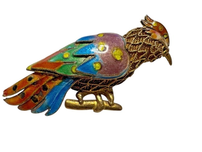 Vintage Silver Filigree Mesh antique Chinese Import enamel bird brooch/pendant (1 of 4)