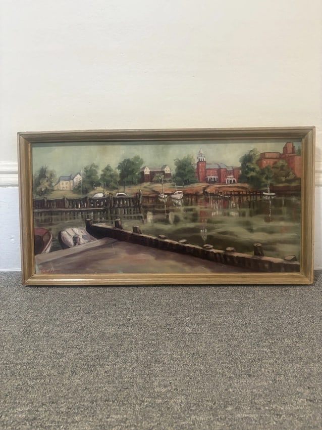 R Caruso Seascape Oil On Board Painting: The board measures 24" x 12" and the frame measures 25 1/4" x 13 1/4". It is artist signed and is being sold as is Shipping: Domestic: Flat-rate of $30.00 to anywhere within the contiguous U.S.