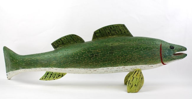 A large carved and painted small mouth bass by Miles Smith (1 of 11)