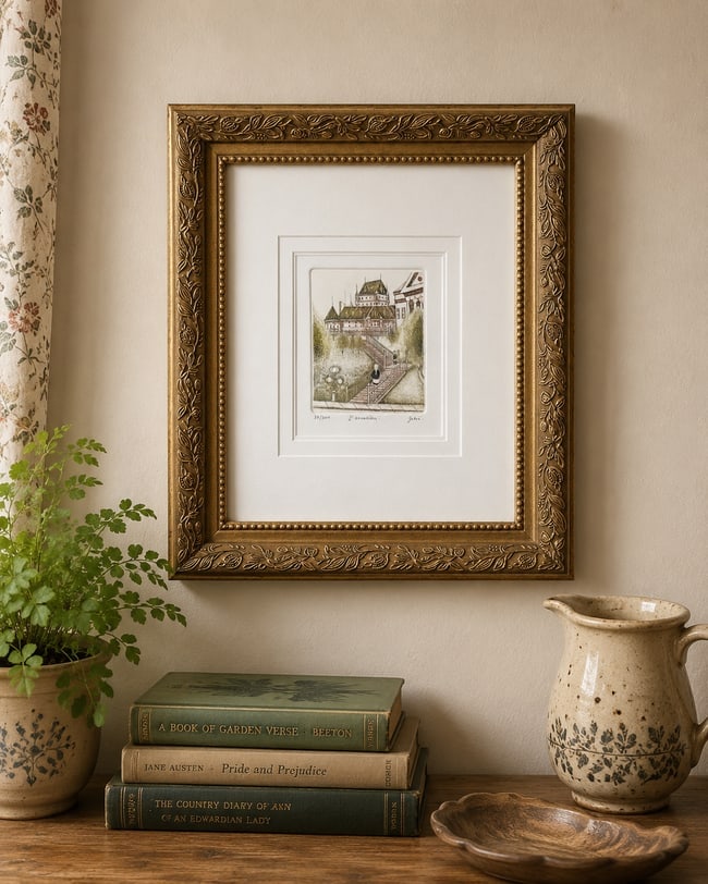 Vintage Signed & Numbered L'ESCALIERS Quebec Print 32/300: Date/Period: unknown Dimension: framed size 10.5 x 12.5 Material: mixed materials Additional Information: Vintage Signed & Numbered L'ESCALIERS Quebec Print Shipping: Domestic: Flat-rate of $16.00 to