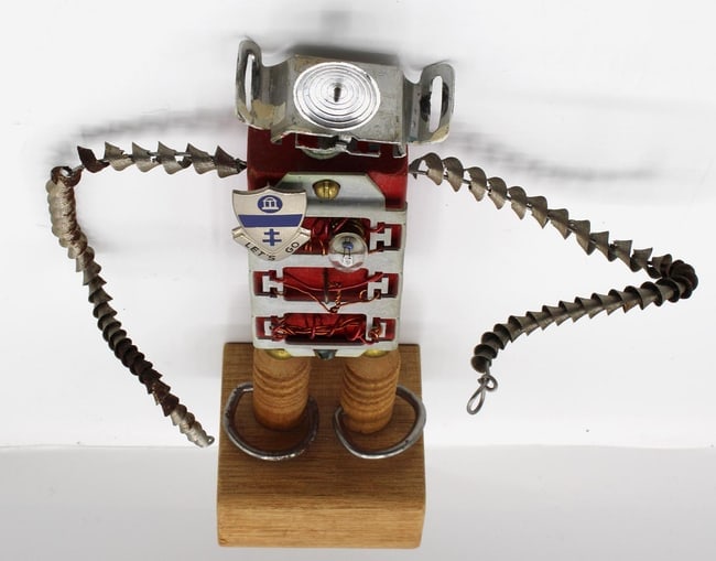 A folk art robot made from found objects - 7