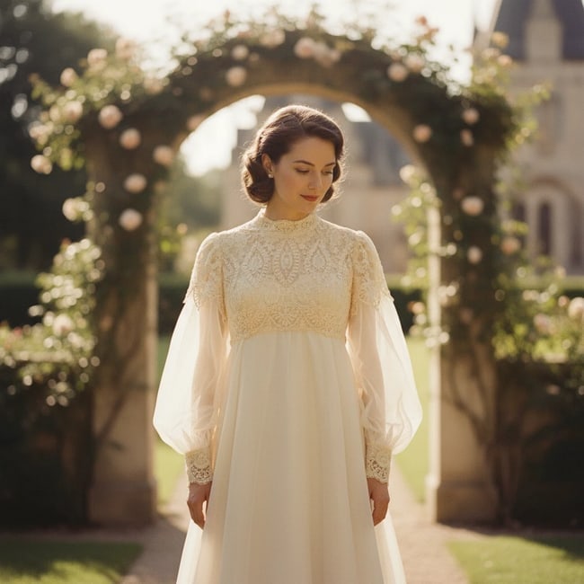 VTG 50s Wedding DRESS Emma Domb IVORY Sz 10 Empire Waist Romantic 64" LONG: The VTG 50s Wedding DRESS by Emma Domb in ivory is a romantic and elegant choice for a bride. Made from polyester, this long dress features an empire waist and a ball gown style, perfect for a