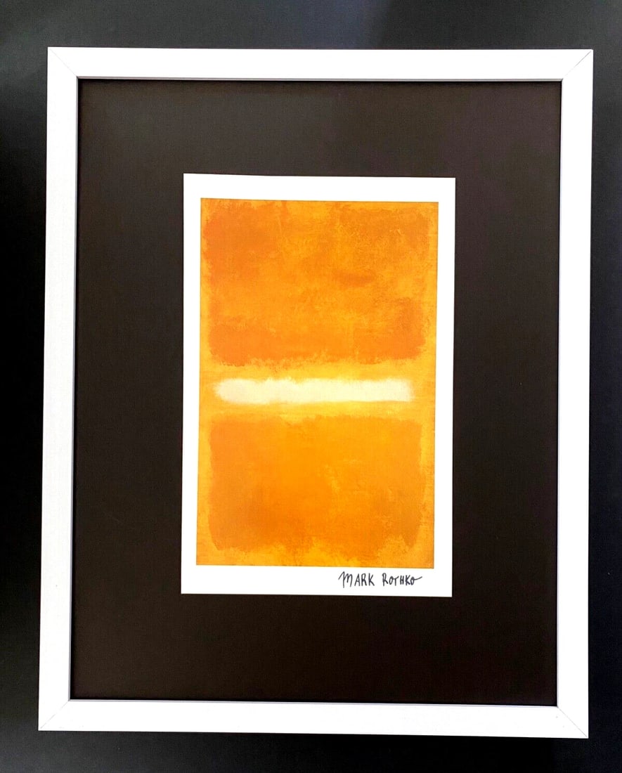 MARK ROTHKO + SIGNED PRINT + ABSTRACT ART + EXPRESSIONIST + MINIMALIST + FRAMED!: Beautiful and Scarce Original 1970 Print After MARK ROTHKO " ABSTRACT " Facsimile Signature in ink This piece printed in glossy paper is mounted on a 11 x 14 in. black acid free premium black board.