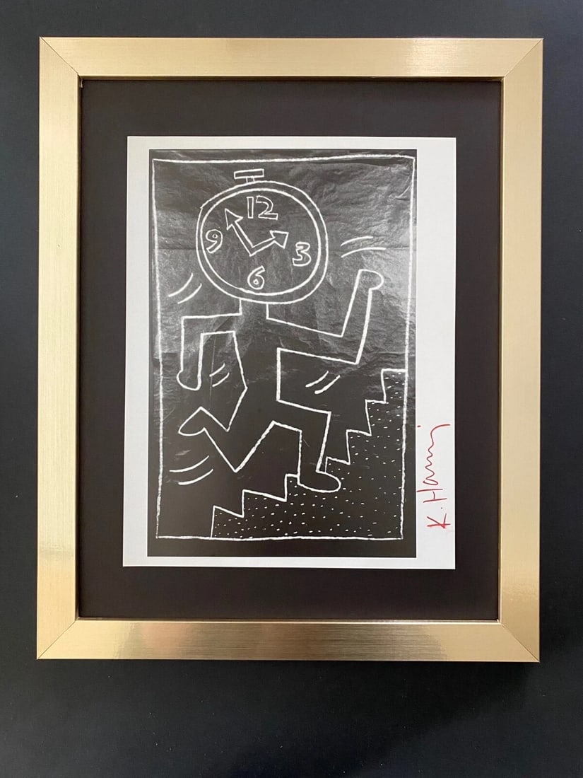KEITH HARING + SIGNED VINTAGE PRINT FRAMED + BUY IT NOW!: This is a Beautiful and Scarce Vintage 1989 Print after Keith Haring FACSIMILE SIGNED IN RED INK Print is about 10x8in. Mounted and Framed covering an area of 15x12 in. Printed in Bond Paper after the