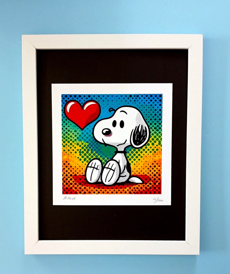 AIDAN FLUX | Hand Signed Original Print Framed Ltd. Ed. of 100 COA Snoopy: This is a Stunning and Scarce 100% Authentic New Print by Aidan Flux AIDAN Flux represents a new wave of artists who embrace technology as a partner in creation, crafting works that resonate with the 