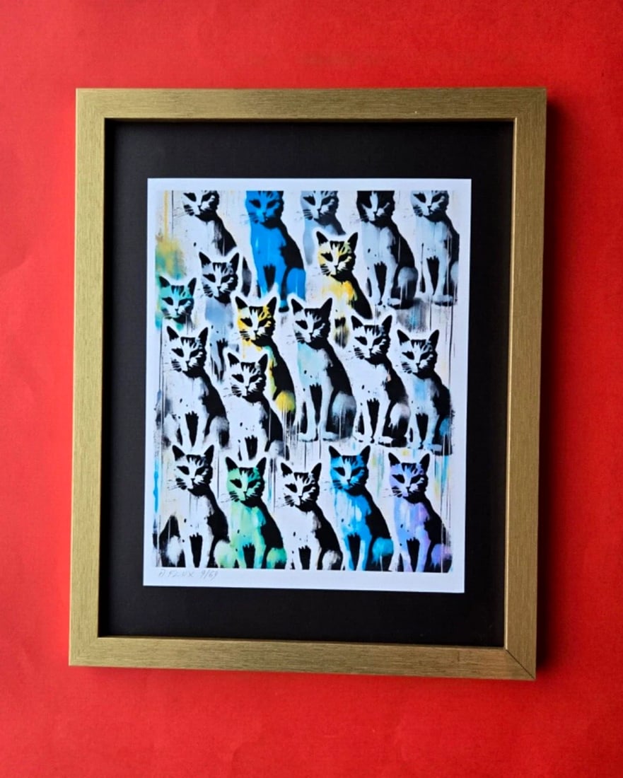 AIDAN FLUX | Hand Signed Original Print Framed LtdEd of 69 COA | CATS ARE US: This is a Stunning and Scarce 100% Authentic New Print by Aidan Flux AIDAN Flux represents a new wave of artists who embrace technology as a partner in creation, crafting works that resonate with the