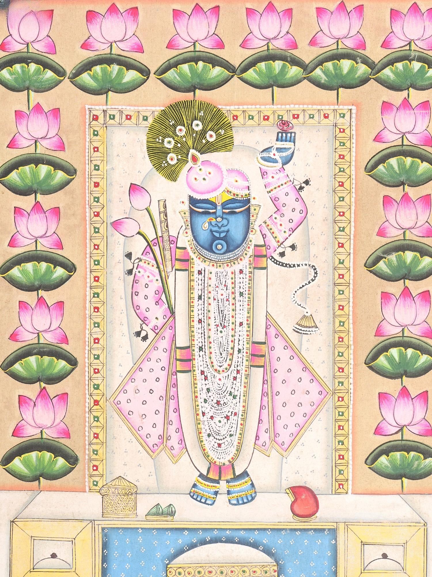 Lotus Adorned Shrinathji | Pichwai Painting - 2
