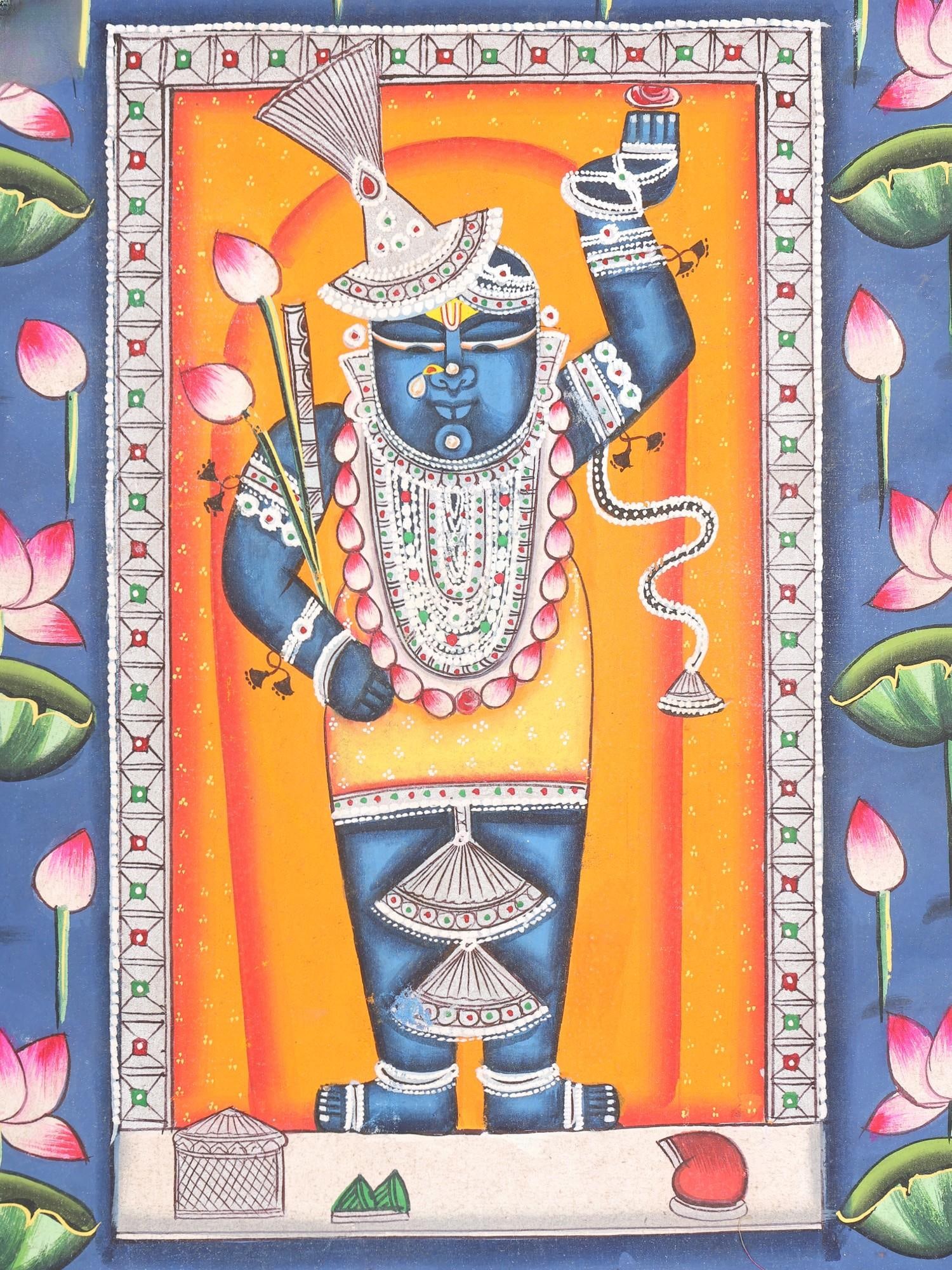 Sacred Shrinathji in Lotus Bloom | Pichwai Painting - 2
