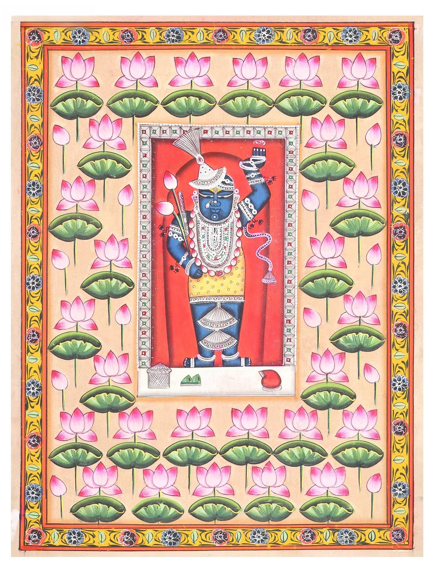 Divine Grace of Shrinathji | Pichwai Painting: Title: Divine Grace of Shrinathji | Pichwai Painting Description: Folk Paintings Reserve: $150.00 Shipping: Domestic: Shipping rates are determined by destination International: Foreign