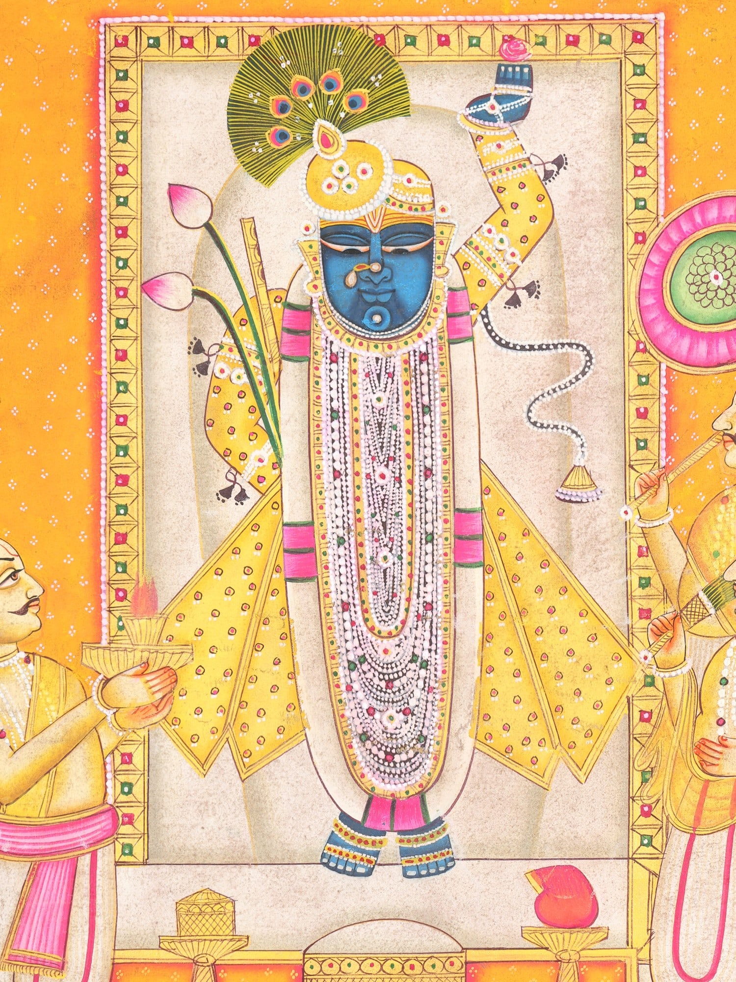 Shrinathji with Sevaks in Devotion | Pichwai Painting - 2