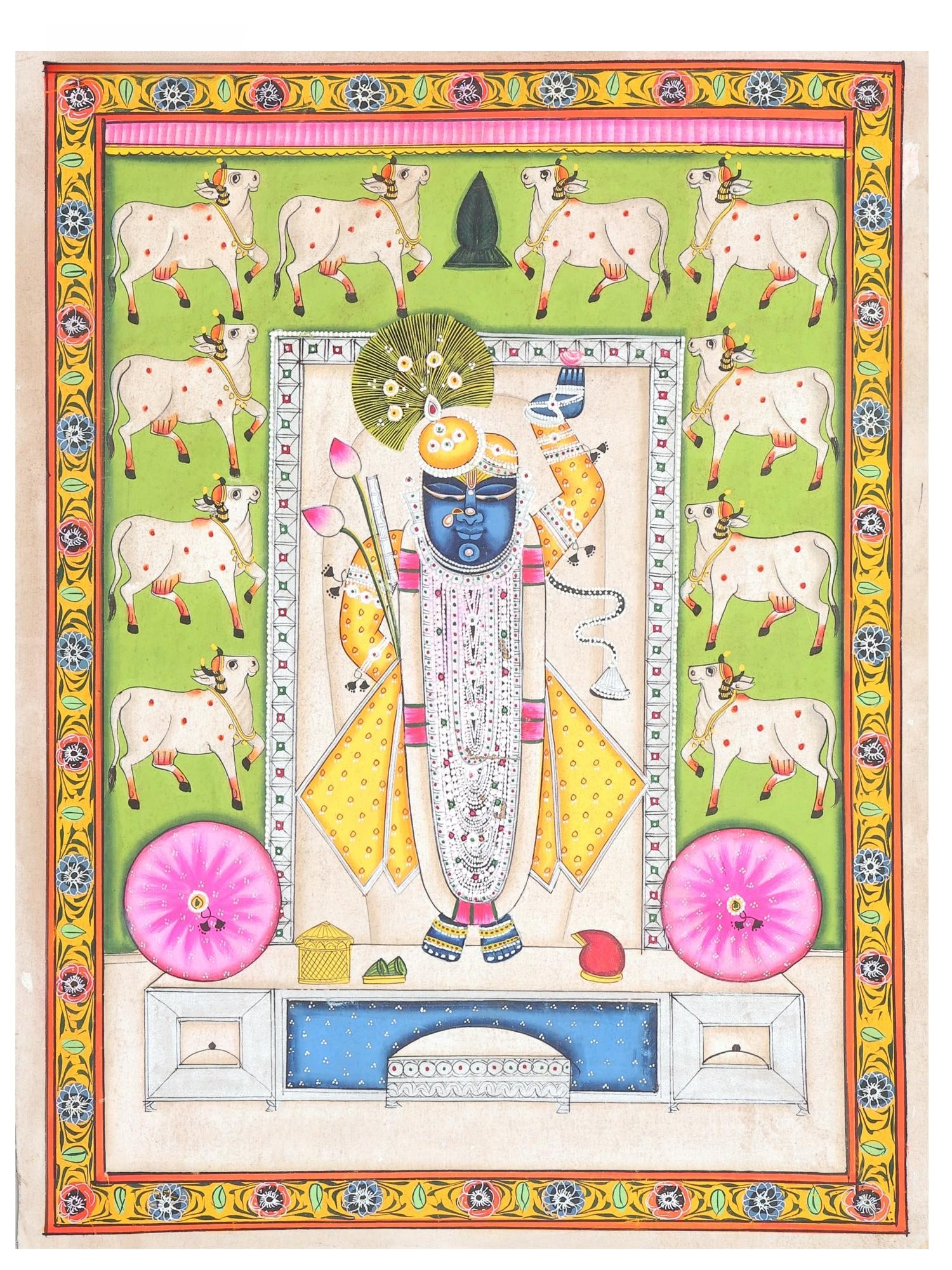 The Eternal Form of Nathdwara Krishna (Shrinathji) | Pichwai Painting: Title: The Eternal Form of Nathdwara Krishna (Shrinathji) | Pichwai Painting Description: Folk Paintings Reserve: $150.00 Shipping: Domestic: Shipping rates are determined by destination