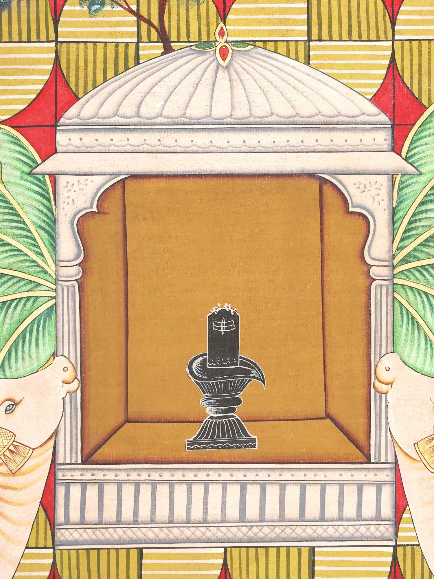 Shivalinga with Holy Cows | Pichwai Painting - 2