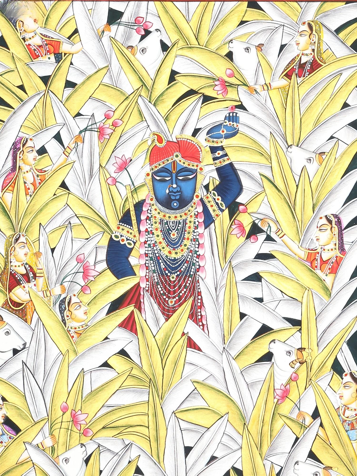 Shrinathji with Gopis and Cows | Pichwai painting - 2