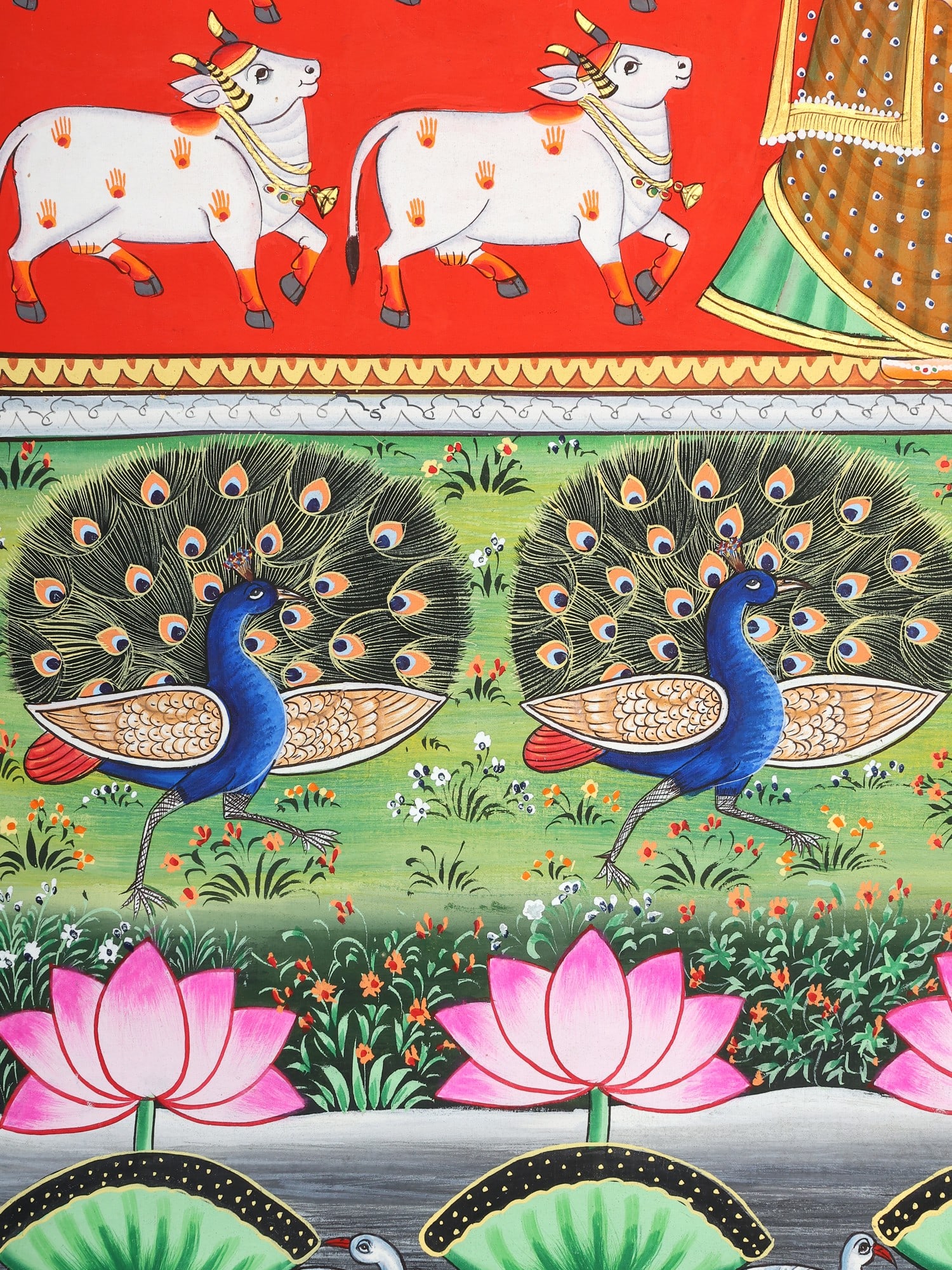 Shrinathji with Cows and Peacocks | Pichwai Painting - 2